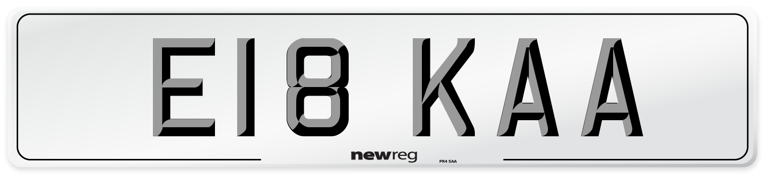 E18 KAA Number Plate from New Reg